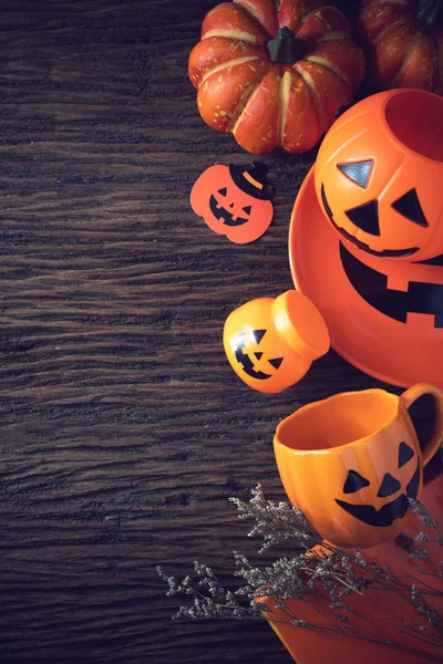 üst görünümü cadılar bayramı partisi tatil kabak ve ahşap arka plan vintage parti akşam yemeği nesne