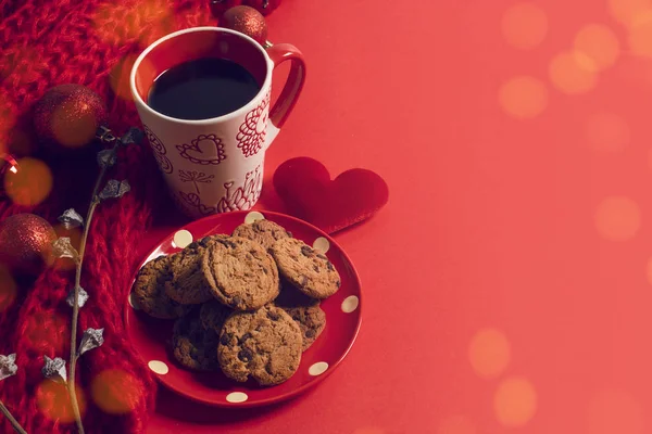 Millésime Biscuits Couleur Rouge Dessert Doux Café Avec Bokeh Lumière — Photo