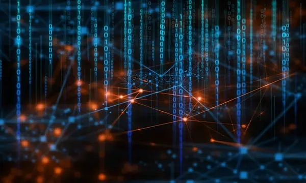 ağ 01 kod teknolojisi, arka plan 3d render illüstrasyon, derin öğrenme, atom hücresi bilimi, güvenlik sever online siber hacker dijital, sosyal bağlanmak, nesnelerin internet