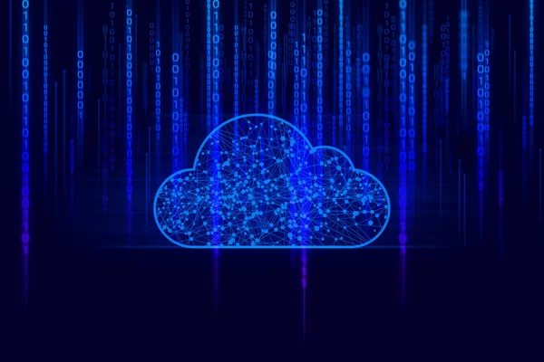 cloud storage icon, futuristic network background illustration, system ai digital hacker 01 code, data deep learning, internet of things