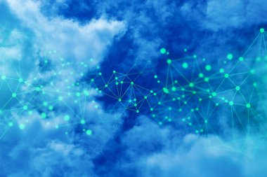 Ai bulut depolama sunucusu, gökyüzü artalanları doğa, teknoloji İnternet, veri derin öğrenme, sosyal ağ, güvenlik gizliliği hacker Online, WiFi sinyali, cybernatic sistemi