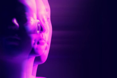 ai robot cyberpunk tarzı biyonik otomatik yüz, fütüristik teknoloji ağ sunucusu online, arka plan illüstrasyon 3d render