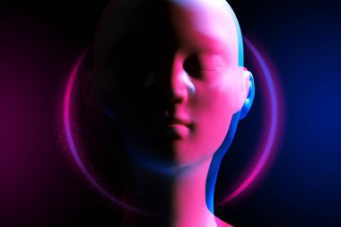 cyberpunk tarzı, ai robot biyonik otomatik yüz, fütüristik teknoloji ağ sunucusu online, arka plan illüstrasyon 3d render