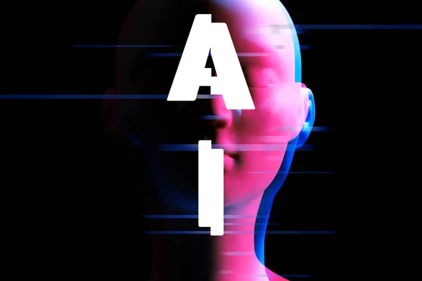 ai robot bionic automatic face, futuristic technology network server online, data digital machine learning,  background illustration 3d rendering, cyberpunk style