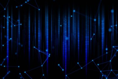 sunucu veri derin öğrenme ai teknolojisi, robotik, kimyasal molekül, atom hücre bilimi, fütüristik siber ağ sistemi mavi arka plan illüstrasyon 3d render, uzay zaman yolculuğu