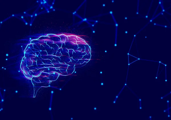 brain robot ai futuristic, digital technology internet network background 3d illustration rendering, atom cell neuron plexus science, deep learning, idea creative