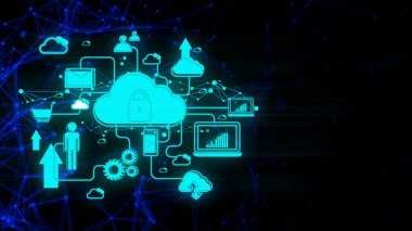 web güvenliği sosyal ağ için online siber sever ile ai bulut depolama bilgi işlem sistemi, arka plan 3d render illüstrasyon