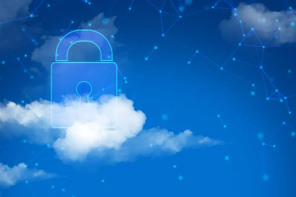 云存储安全安全隐私图标与蓝天回格鲁德在网络连接数字技术网络在线 — 图库照片