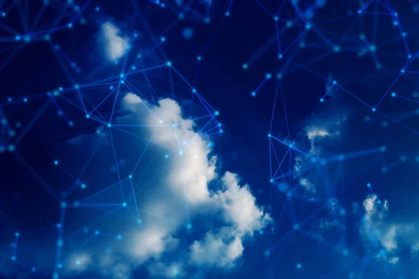 Servidor Almacenamiento Nube Digital Línea Con Fondo Cielo Concepto Global — Foto de Stock