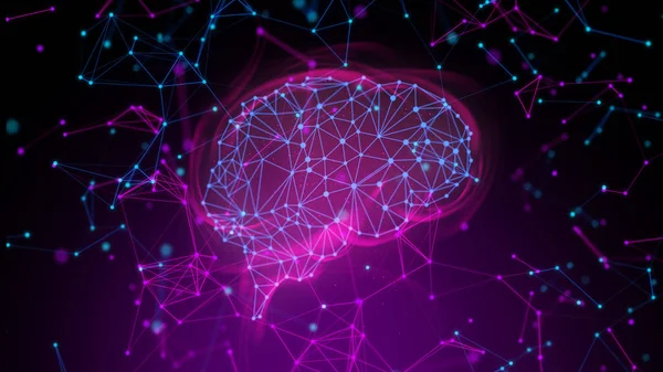 Futurystyczny Mózg Łączy Się Siecią Technologiczną Renderowanie Ilustracji Tle Splotu — Zdjęcie stockowe