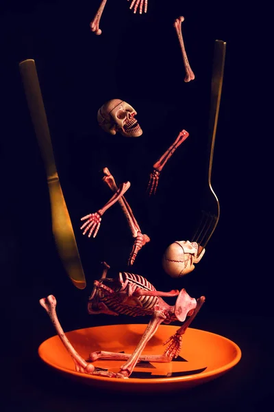 Halloween Festival Säsong Middags Fest Med Spöke Skelett Ben Flyter — Stockfoto