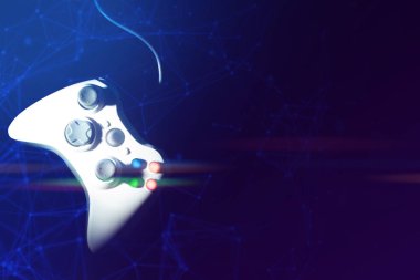 esport turnuva meydan okuma kavramı, cyberpuck tarzı ışık online ağ bağlantısı ile oyun oynamak için joystick denetleyici elektronik
