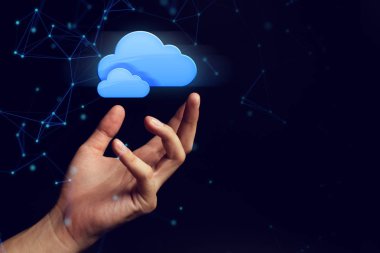 ağ ai veri güvenliği kavramı internet güvenlik gizlilik simgesi holografik yüzen bulut depolama ile işadamı el