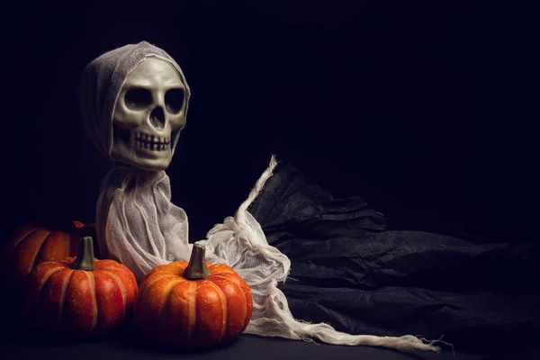 Skräck Spooky Funny Ghost Halloween Pumpa Semesterperioden Hälsning Natt Fest — Stockfoto