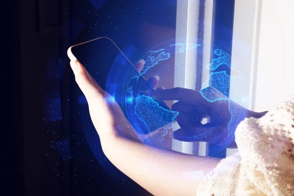 Business Girl Met Gebruik Apparaat Smartphone Voor Digitale Technologie Sociaal — Stockfoto