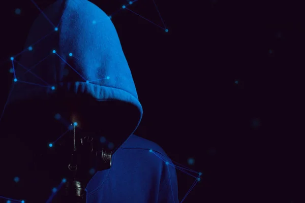 Hacker Homem Terrorista Com Ataque Computador Vírus Para Sistema Rede — Fotografia de Stock