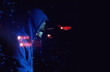veri internet güvenliği hack ai kavramı sunucu ağ sistemine virüs bilgisayar saldırısı ile hacker adam terörist