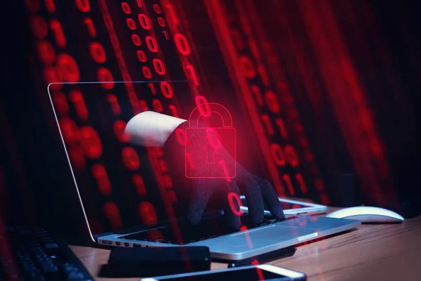 Hacker Hand Terrorist Virus Computer Attack Robbery Unlock Server Network — Stock Photo, Image