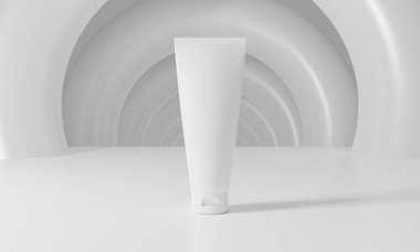 Güzellik tedavisi tıbbi cilt losyonu krem serumu sahte şişe ambalajlama ürünü sağlık hizmetleri ilaç alanında arka planda, 3D illüstrasyon