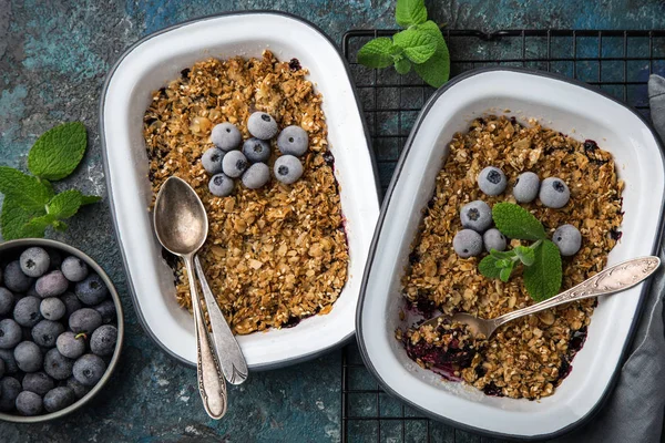 Blaubeerhafer Streuselkuchen Draufsicht — Stockfoto