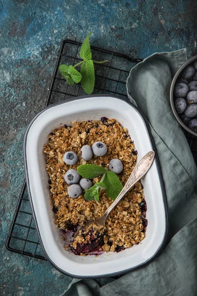 Blaubeerhafer Streuselkuchen Draufsicht — Stockfoto