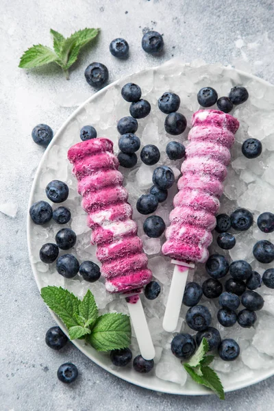 Hausgemachte Blaubeer Eis Mit Frischen Beeren Von Oben — Stockfoto