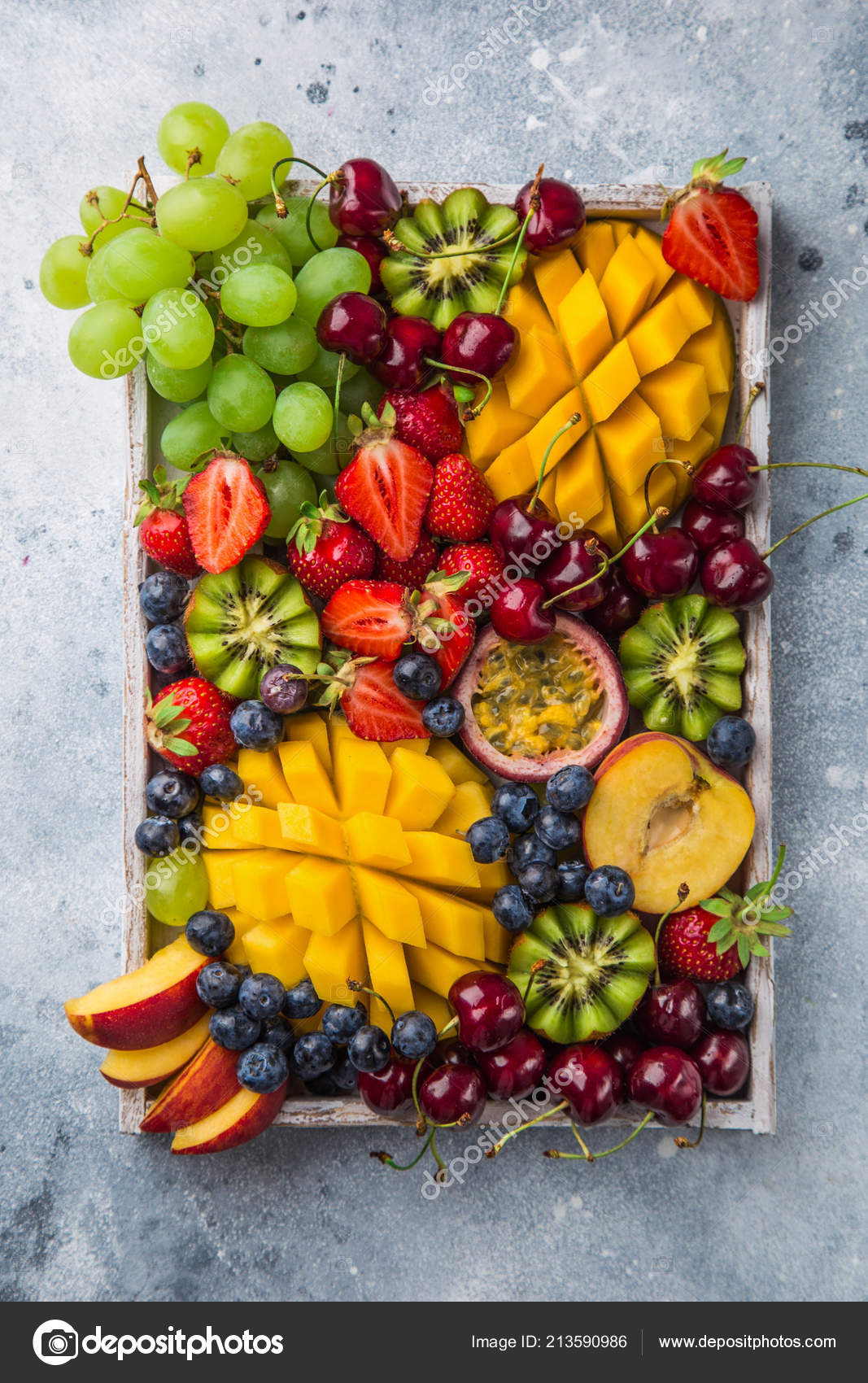 Delicious Fruits Berries Platter Mango Kiwi Strawberry Grape Cherry