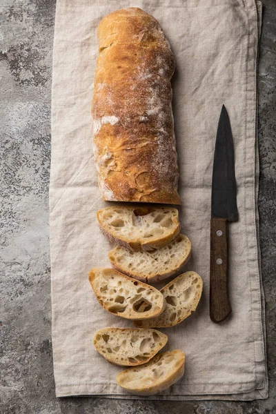 Pão Ciabatta Italiano Caseiro Vista Superior — Fotografia de Stock