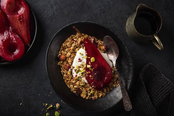 Granola Casera Avellanas Pasas Arándanos Secos Calabaza Sésamo Semillas Girasol —  Fotos de Stock