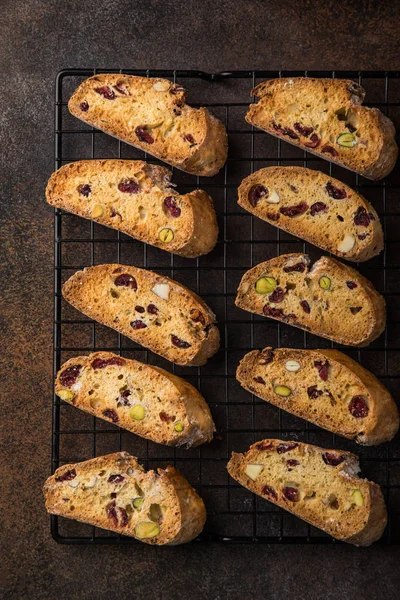 Traditional Italian Cookies Biscotti Dried Cranberry Nuts Top View — Stock Photo, Image