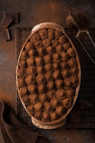 Tiramisu Dessert Italien Traditionnel Vue Dessus — Photo