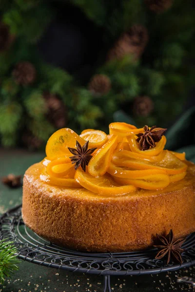Polenta Orange Gâteau Aux Amandes Décoré Avec Des Tranches Orange — Photo