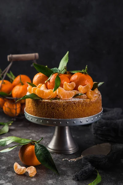 Clementines Polenta Cake Dark Background Selective Focus — Stock Photo, Image