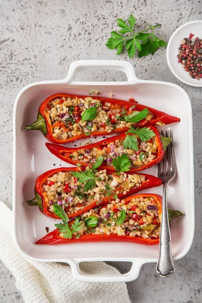 Bell Peppers Stuffed Couscous Vegetables Top View — Stock Photo, Image