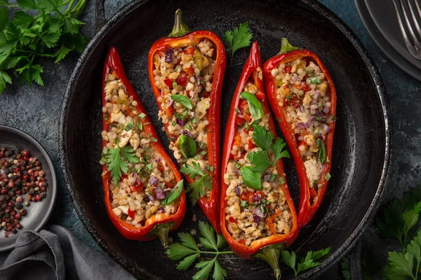 Bell Peppers Stufed Pearl Couscous Vegetables Top View — Stock Photo, Image