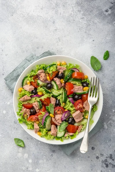 Tuna Salad White Bowl Top View — Stock Photo, Image