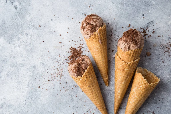 Chocolate Ice Cream Waffle Cones Top View — Stock Photo, Image