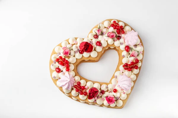 Domu Modny Serce Nagie Ciasto Walentynki Białe Tło Widok Góry — Zdjęcie stockowe