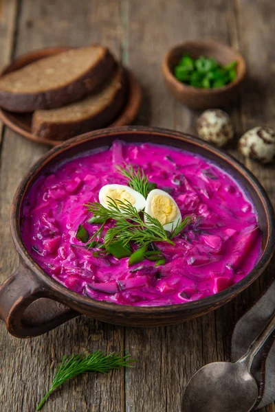 Soupe de betteraves froides avec eeg — Photo