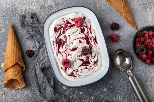 Vanilla and berry ice cream — Stock Photo, Image