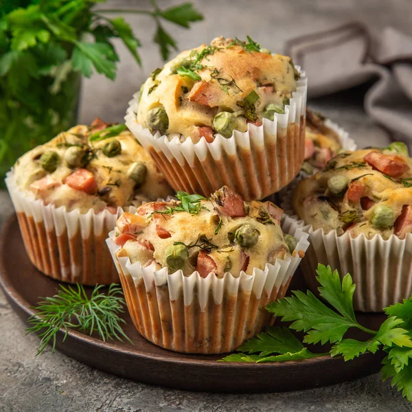 Savory muffins with mushroom,  vegetables and herbs — Stock Photo, Image