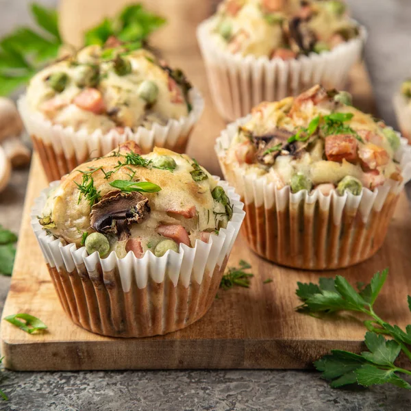 Savory muffins with mushroom,  vegetables and herbs — Stock Photo, Image