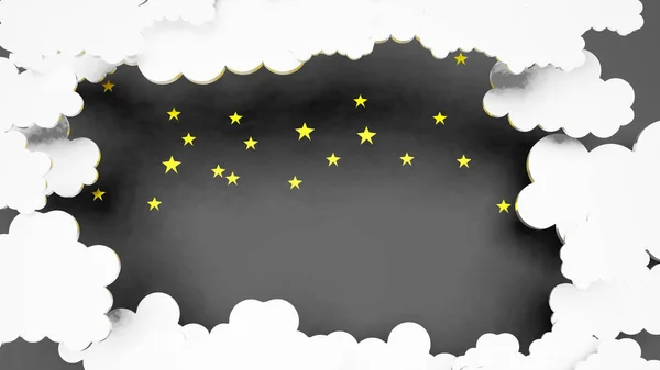 紙アートおやすみと甘い夢星と夜空の夜のコンセプトと青い背景に白い雲と星と折り紙黄色の月 — ストック写真