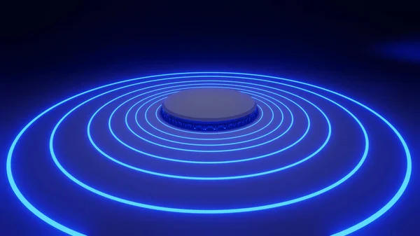 렌더링 Moke Platform Blue Halo Glow Black Background Showing Abstract — 스톡 사진