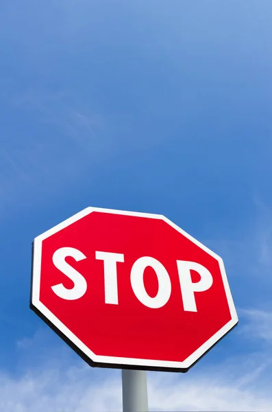 Stop Sign Isolated Blue Sky Background White Clouds Space Text — Stock Photo, Image