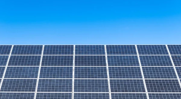 Célula Solar Para Energía Limpia Con Fondo Cielo Azul Espacio —  Fotos de Stock