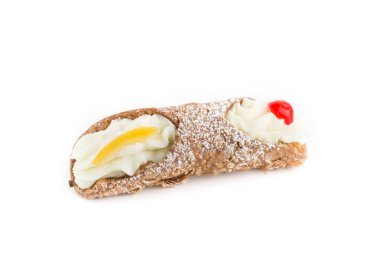 Tipik Sicilya tatlısı, cannoli, şekerli meyve..