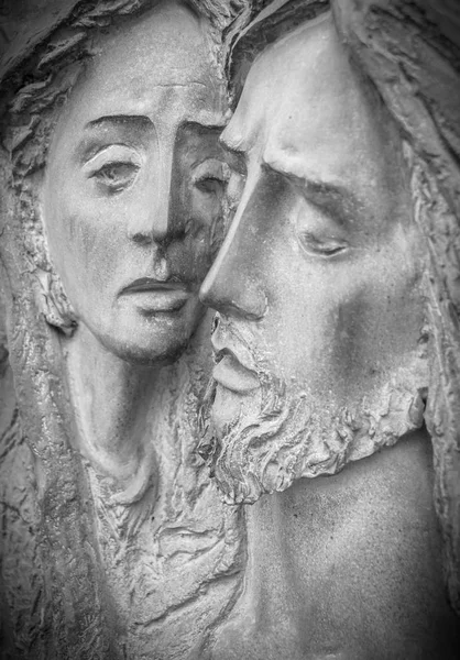 Antigua Estatua Virgen María Con Jesucristo — Foto de Stock