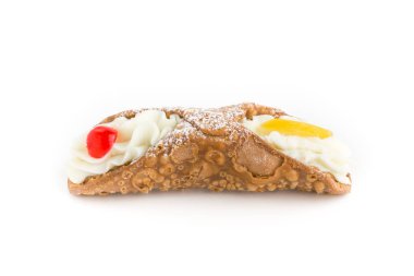 Tipik Sicilya tatlısı, cannoli, şekerli meyve..