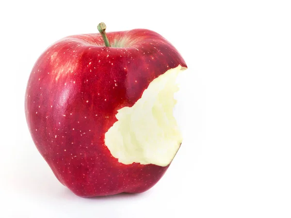 Red Bitten Apple White Background Copy Space — Stock Photo, Image